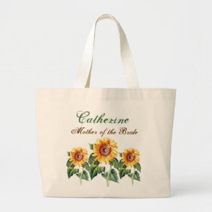 Grand Tote Bag Mère vintage de tournesols du nom de coutume de