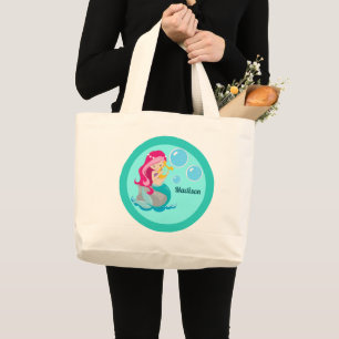 Grand Tote Bag Mermaid Girl mignonne Personnalisé Monogramme Enfa