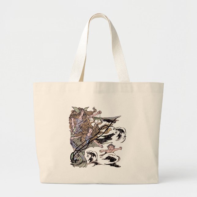 Grand Tote Bag Mermaids Vintage Victorian Illustration (Devant)