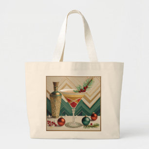 Grand Tote Bag Mi-Siècle Cocktail de Noël Fête Happy Hour