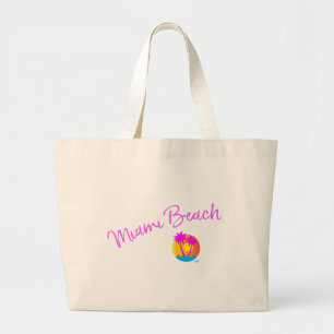 Grand Tote Bag Miami-Plage-logo-soleil-paume-rose