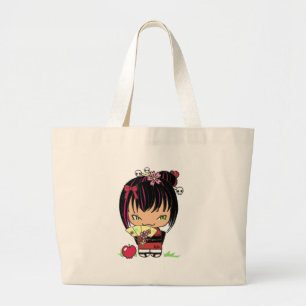 Grand Tote Bag Miao effrayant mignon - poupée gothique de kokeshi