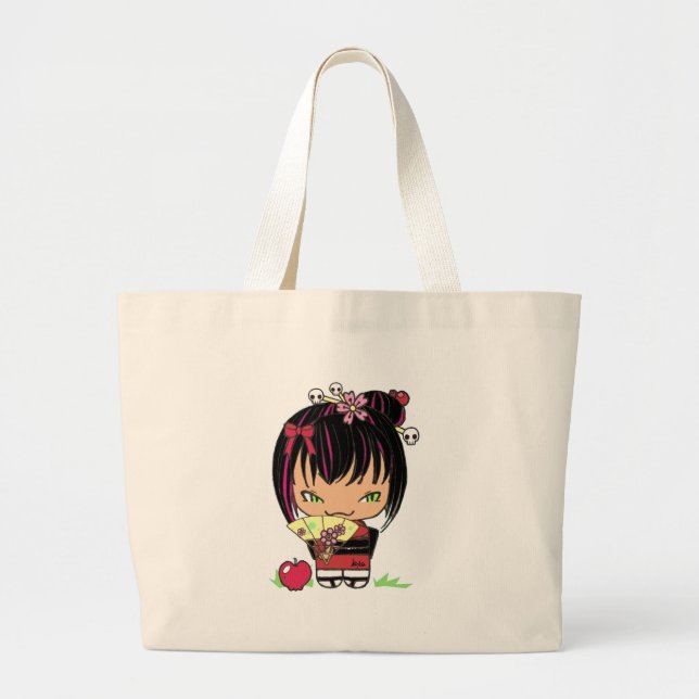 Grand Tote Bag Miao effrayant mignon - poupée gothique de kokeshi (Devant)