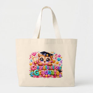 Grand Tote Bag Mignon Kawaii Félicitations Diplômé Hibou Pastel P