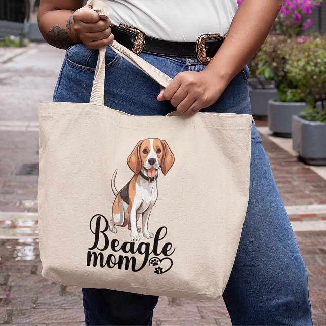 Grand Tote Bag Mignonne Beagle Maman Cadeau Drôle Cartoon Chiot A (Créateur téléchargé)