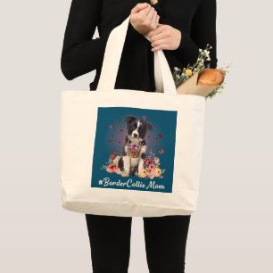 Grand Tote Bag Mignonne frontière Collie Maman Fleur Joyeuse fê