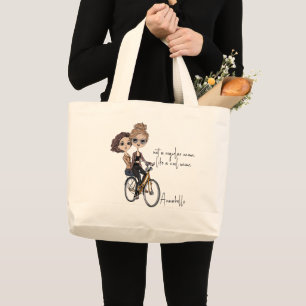 Grand Tote Bag Mignonne maman/fille sur le dessin de vélo ‘Maman 