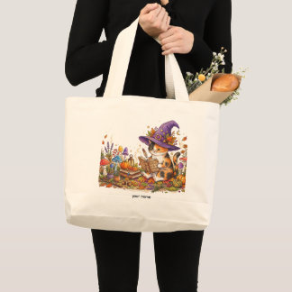 Grand Tote Bag Mignonne Sorcière d'Halloween Chat Herboristerie P
