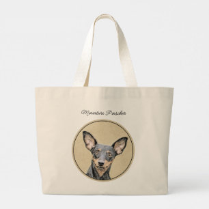 Grand Tote Bag Miniature Pinscher Peinture mignonne Chien Art ori