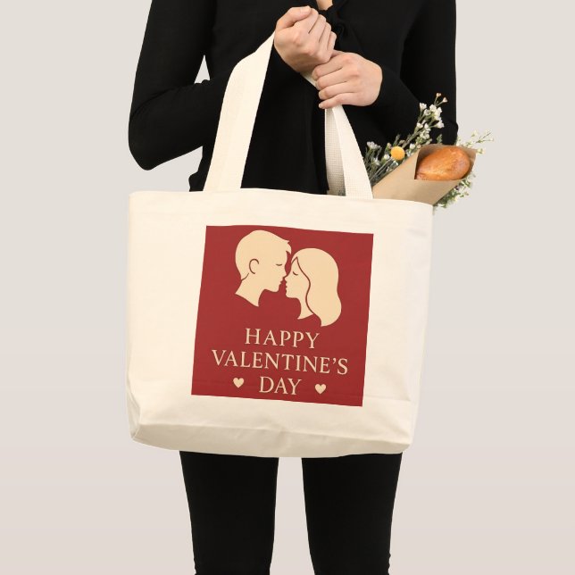 Grand Tote Bag Minimal Couple Silhouette Romantic Valentines Day  (Devant (produit))