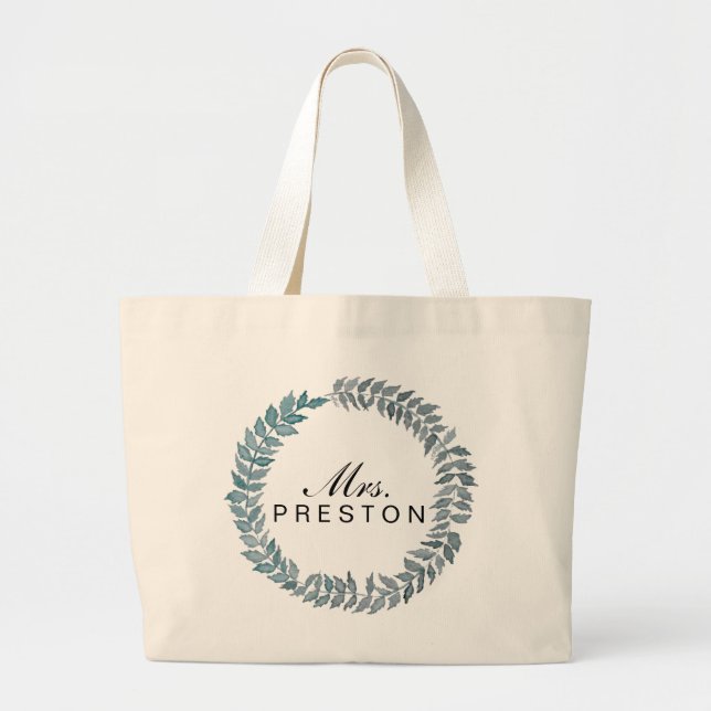 Grand Tote Bag Mme Steel Blue Vine | Wreath aquarelle (Devant)