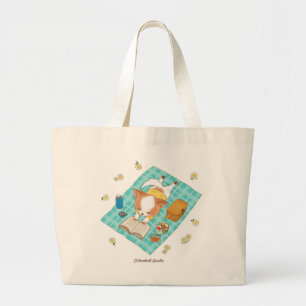 Grand Tote Bag Mochi sur un pique-nique Kawaii Cute Chiot Design