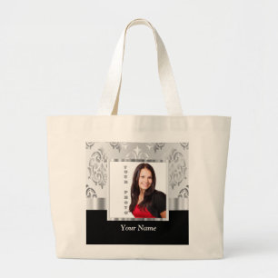 Grand Tote Bag Modèle photo de damassé de gris argenté