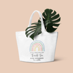 Grand Tote Bag Moderne aquarelle arc-en-ciel professeur merci cad