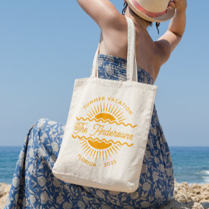 Grand Tote Bag Moderne Orange Sunny Summer Nom de famille Vacance
