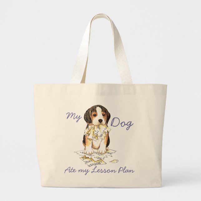 Grand Tote Bag Mon beagle a mangé mon plan de cours (Devant)