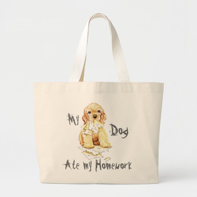 Grand Tote Bag Mon Cocker Spaniel A Mangé Mes Devoirs (Devant)