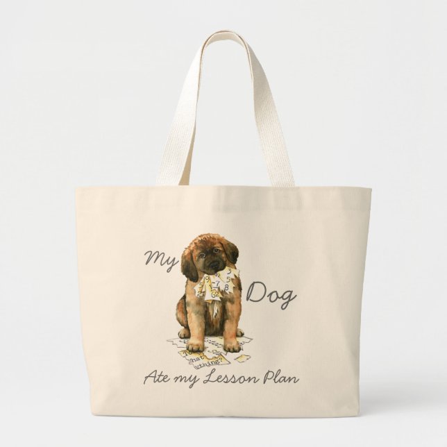 Grand Tote Bag Mon Leonberger a mangé mon plan de leçon (Devant)