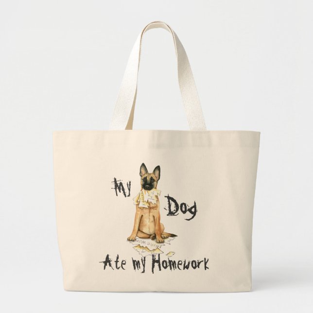 Grand Tote Bag Mon Malinois A Mangé Ma Maison (Devant)