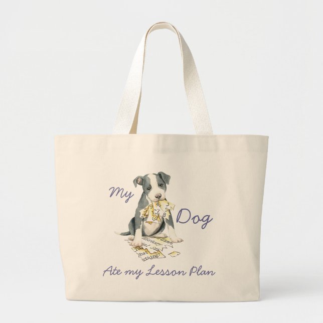Grand Tote Bag Mon pitbull a mangé mon plan de cours (Devant)