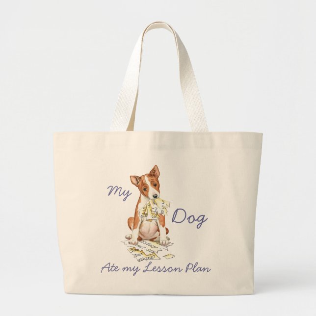 Grand Tote Bag Mon Plan De Leçons De Basenji Mangé (Devant)