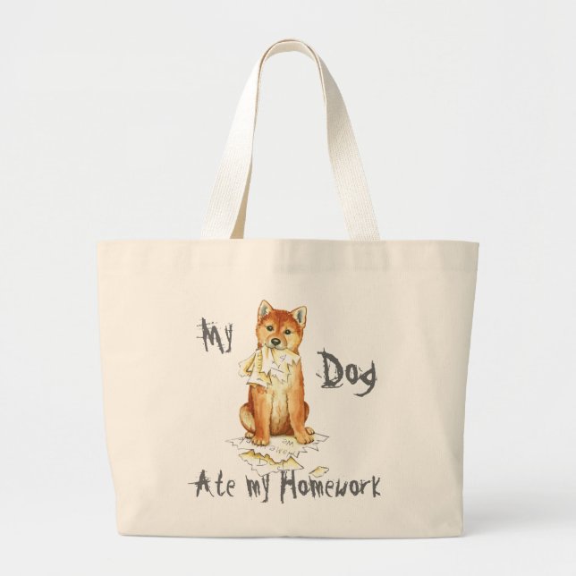 Grand Tote Bag Mon Shiba Inu A Mangé Mes Devoirs (Devant)