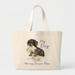 Grand Tote Bag Mon teckel a mangé mon plan de cours
