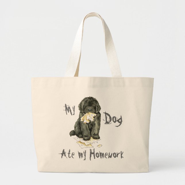 Grand Tote Bag Mon Terre-Neuve a mangé mes devoirs (Devant)