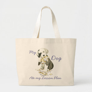 Grand Tote Bag Mon vieux chien de berger anglais a mangé mon pla