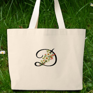 Grand Tote Bag Monogramme classique fleurs rouges et blanches ca