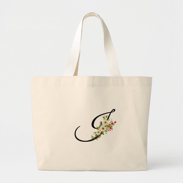 Grand Tote Bag Monogramme classique I fleurs rouges et blanches c (Devant)