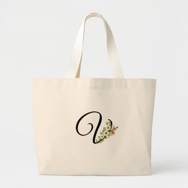 Grand Tote Bag Monogramme classique V fleurs rouges et blanches c (Devant)