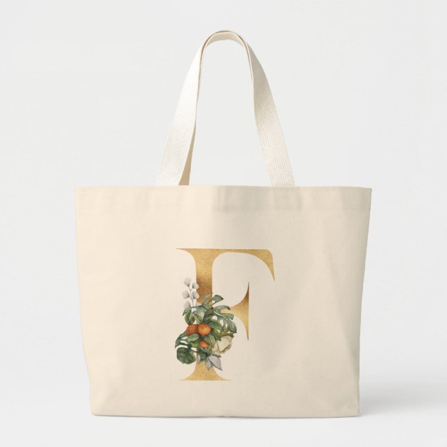 Grand Tote Bag Monogramme de feuillage F en or et vert (Devant)