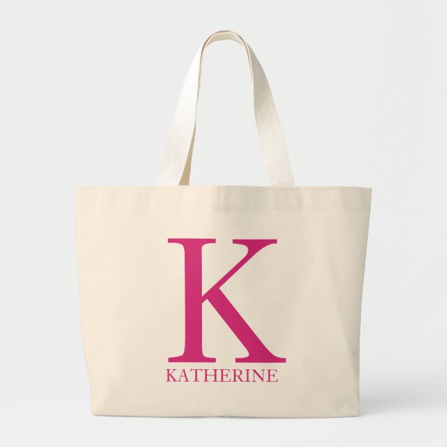 Grand Tote Bag Monogramme de nom personnalisé Initiale  (Devant)