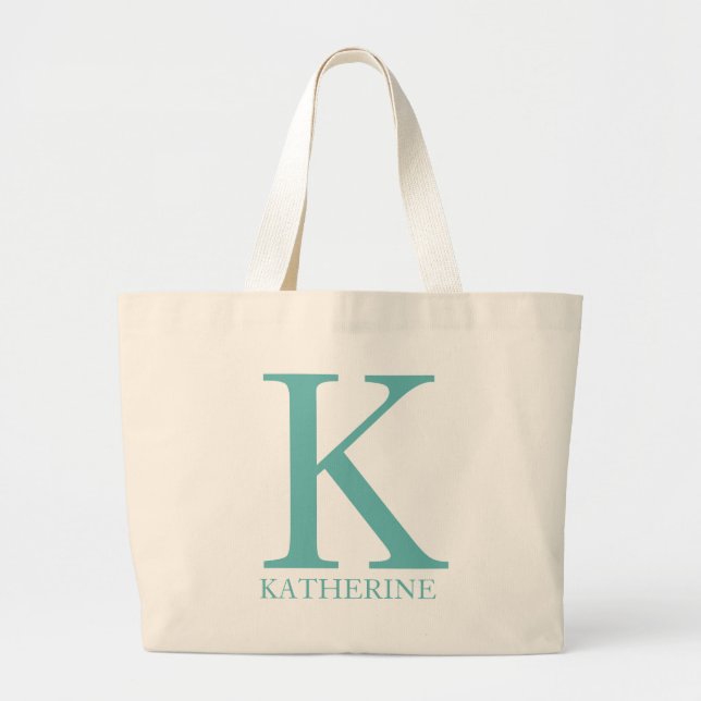 Grand Tote Bag Monogramme de nom personnalisé Initiale  (Devant)