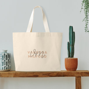 Grand Tote Bag Monogramme Élégant Rose rose moderne minimaliste