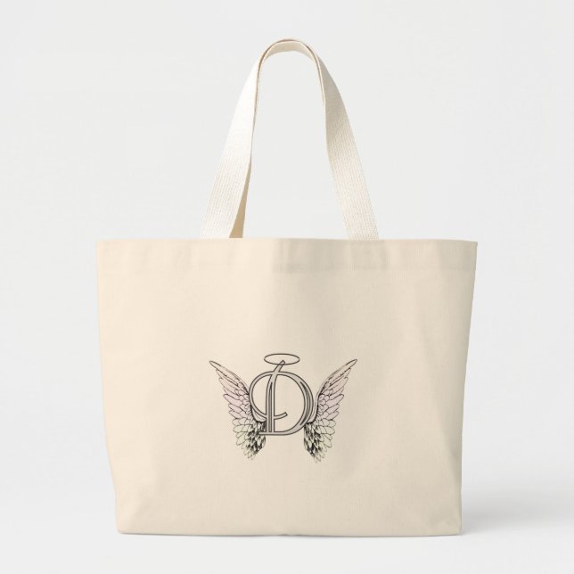 Grand Tote Bag Monogramme initial de la lettre D avec des ailes (Devant)
