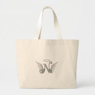 Grand Tote Bag Monogramme initial de la lettre N avec des ailes