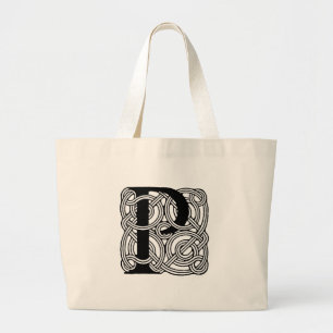 Grand Tote Bag Monogramme lettre P Impression vintage nœud celtiq