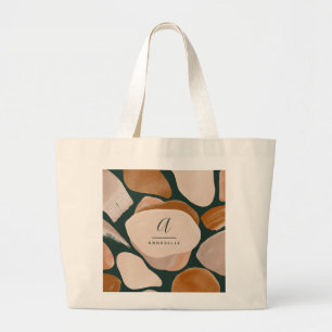 Grand Tote Bag Monogramme moderne rouille vert abstrait chic chic