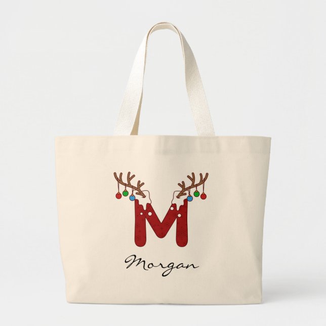 Grand Tote Bag Monogramme Noël Correspondant à la famille des gar (Devant)