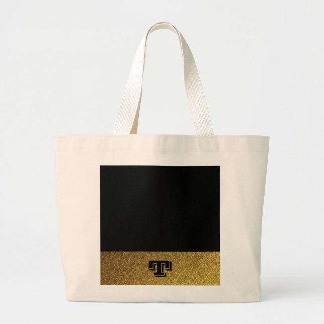 Grand Tote Bag Monogrammé noir et or (Devant)