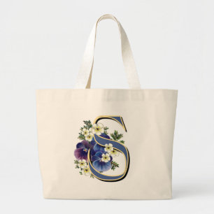 Grand Tote Bag Monogramme peint à la main d'initiale de pensée 