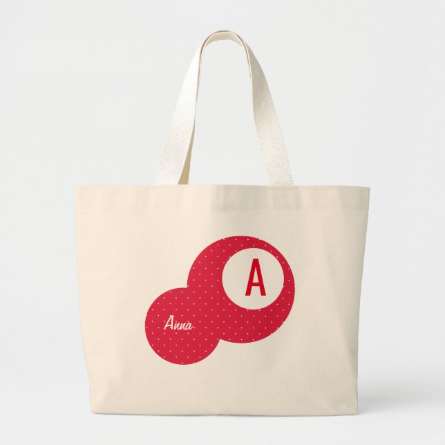 Grand Tote Bag Monogramme personnalisé Red Dotty (Devant)