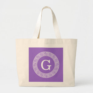 Grand Tote Bag Monogramme principal grec blanc d'initiale de