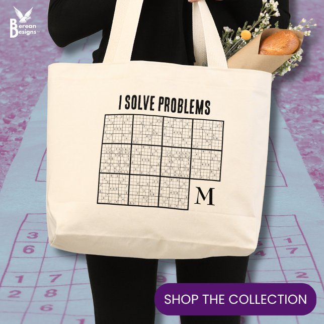 Grand Tote Bag Monogramme Sudoku (Monogram SUDOKU Tote Bag for Birthdays, Christmas, teacher appreciation, coworker gifts, client gift)