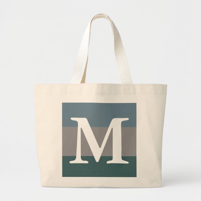 Grand Tote Bag Monogramme Turquoise moderne en bleu et gris coule (Devant)
