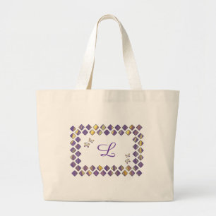 Grand Tote Bag Monogramme violet, diamant jaune et papillons
