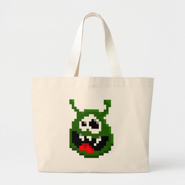 Grand Tote Bag Monstre Vert - Pixel Art (Devant)