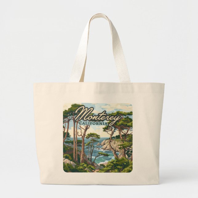 Grand Tote Bag Monterey California Cypress Trees Ocean Coast (Devant)